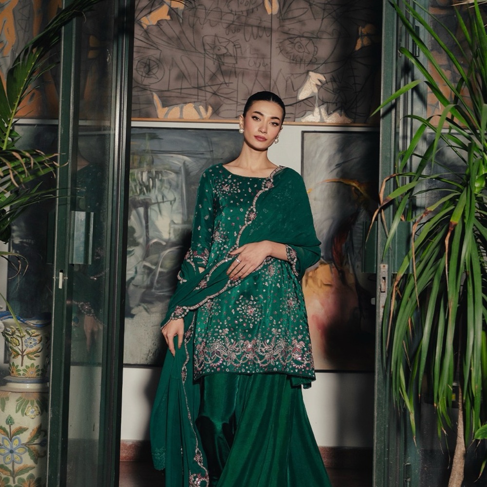 Pakistani/indian Elegant Green Embroidered Dress